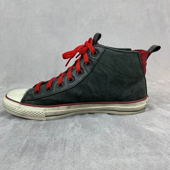 Converse John Varvatos Men Shoes 9 Gray Red Mid Top Leather Sneakers Rock Skater - Picture 5 of 12